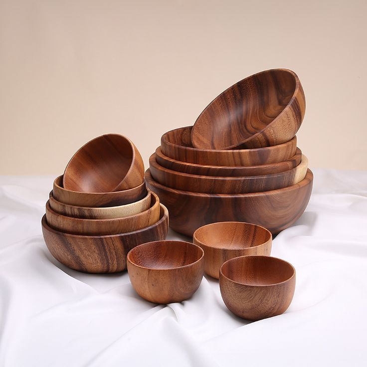 Bol en bois d’acacia rond de style rétro moderne
