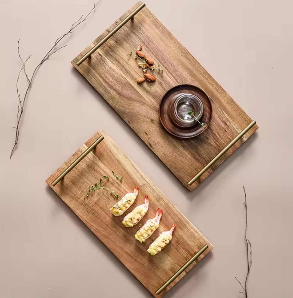 Plat à dîner rectangulaire en bois d’acacia créatif