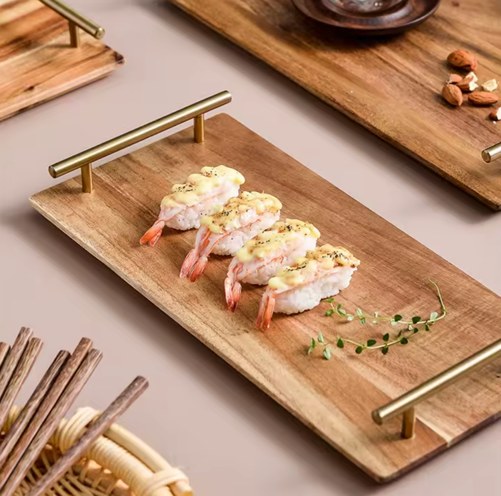 Plat à dîner rectangulaire en bois d’acacia créatif