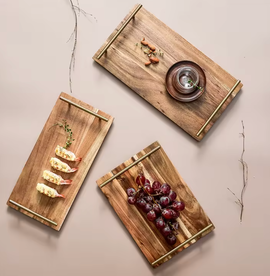 Plat à dîner rectangulaire en bois d’acacia créatif